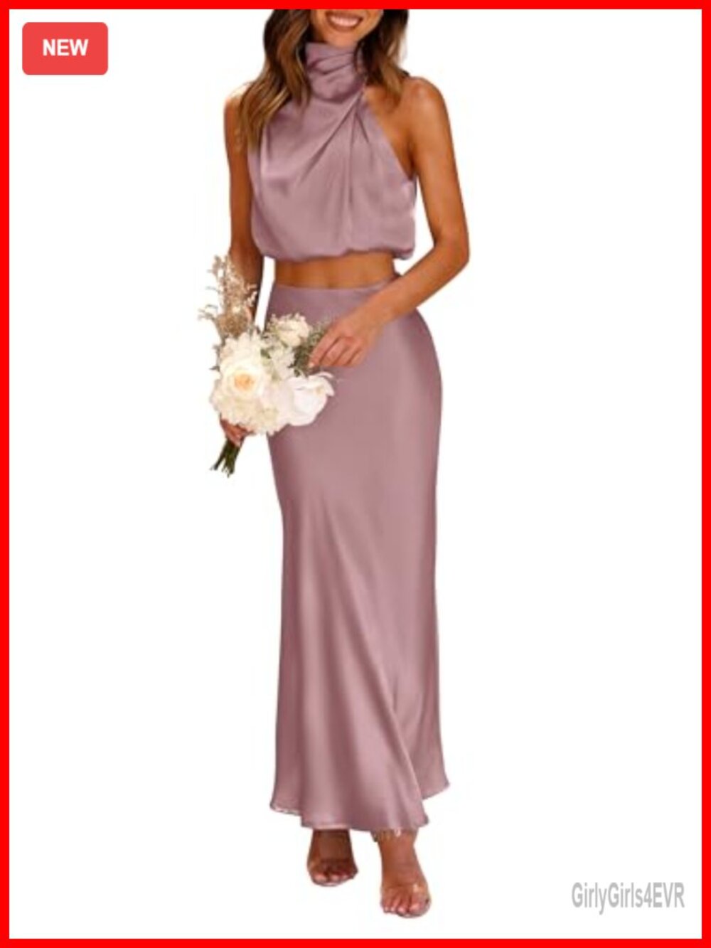 PRETTYGARDEN Women's 2 Piece Satin Skirt Set Mock Neck Crop Top High Waist